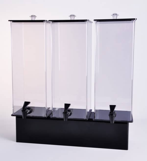 three 2-gallon drink dispensers